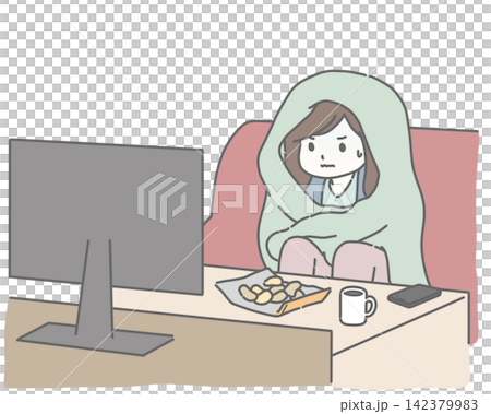 完全防備で怖いもの鑑賞会をする女性 142379983