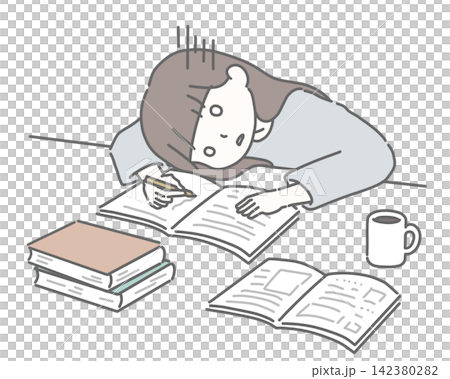 A woman who is stuck in her studies and collapses. 142380282
