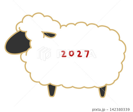 年賀状に使いやすい2027の文字入り羊 年賀状に使いやすい2027の文字入り羊 142380339