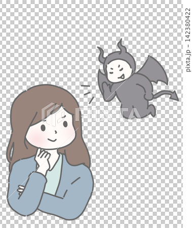 一位微笑的女子聽著魔鬼的誘惑 142380422