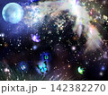 ゲーム背景　幻想的宇宙の銀河と惑星と星空と蝶 142382270