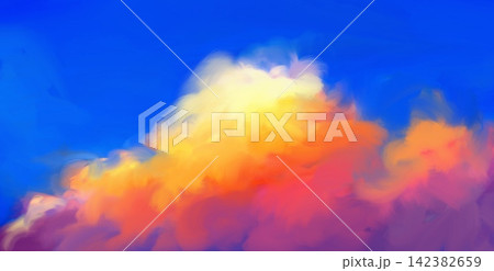 Blue Sky Painterly Cloud Sunset Colors 142382659