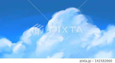Blue Sky Painterly Cumulus Cloud Background Blue Sky Painterly Cumulus Cloud Background 142382660