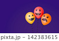Bunch of three Halloween orange balloons. Balloon with monster faces. 3d rendered illustration 142383615