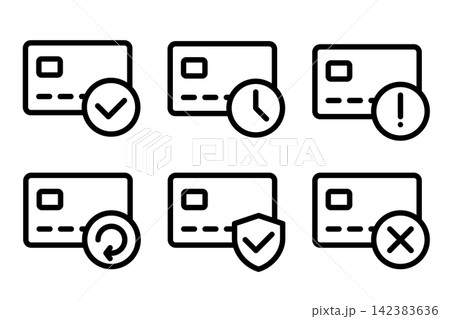 Credit Card Payment Status Icon Set with Approved, Rejected, Canceled, Warning, Return and Pending 142383636