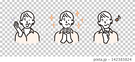 Simple illustrations: A set of positive poses of senior women expressing joy and anticipation (vector illustrations) Simple illustrations: A set of positive poses of senior women expressing joy and anticipation (vector illustrations) 142383824
