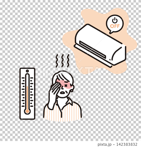 簡圖:一位老年婦女因長時間待在沒有空調的炎熱環境而中暑(向量圖)。 簡圖:一位老年婦女因長時間待在沒有空調的炎熱環境而中暑(向量圖)。 142383832
