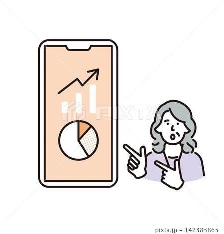 シンプル イラスト スマートフォンで資産運用や投資実績を確認するシニア女性 ベクターイラスト シンプル イラスト スマートフォンで資産運用や投資実績を確認するシニア女性 ベクターイラスト 142383865