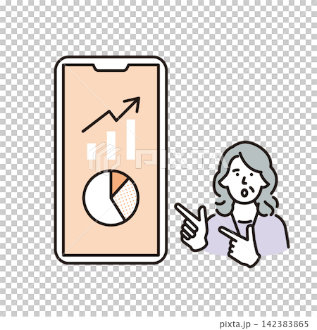 シンプル イラスト スマートフォンで資産運用や投資実績を確認するシニア女性 ベクターイラスト シンプル イラスト スマートフォンで資産運用や投資実績を確認するシニア女性 ベクターイラスト 142383865