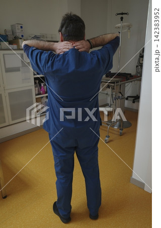 Muscular pain after working at the hospital Muscular pain after working at the hospital 142383952