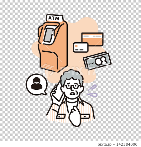 Simple illustration: An anxious-looking senior man holding a smartphone (vector illustration) Simple illustration: An anxious-looking senior man holding a smartphone (vector illustration) 142384000