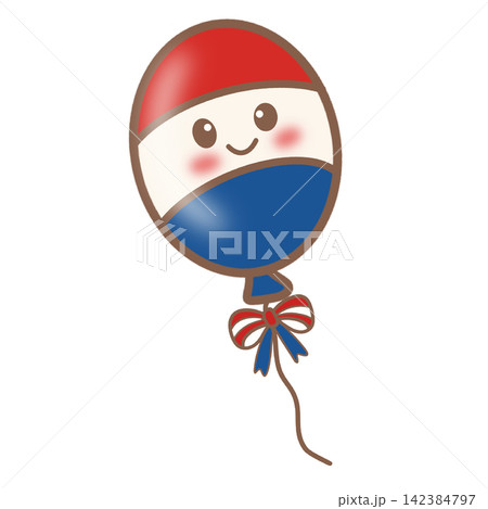 Cute smiling balloon with USA flag colors red white blue patriotic 4th of July sticker print visual graphic clipart artwork design icon element illustration 142384797