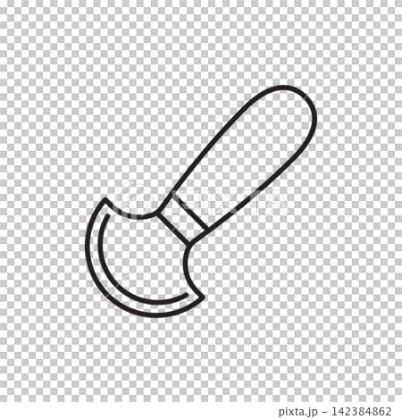Minimalist line art icon of a traditional semi-circular round knife for cutting and skiving leather. Minimalist line art icon of a traditional semi-circular round knife for cutting and skiving leather. 142384862