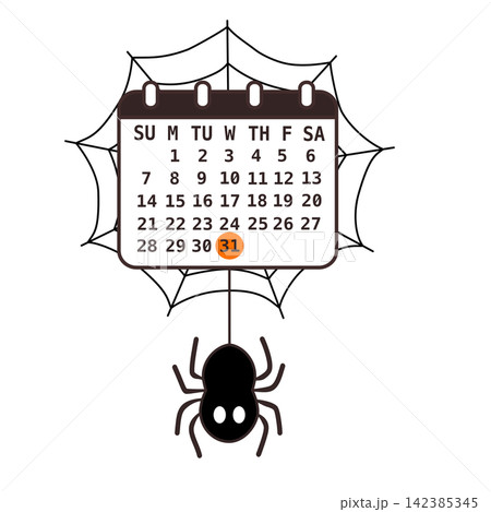 Halloween October calendar grid with spider web hanging spider autumn holiday planner sticker print visual graphic clipart artwork design icon element illustration Halloween October calendar grid with spider web hanging spider autumn holiday planner sticker print visual graphic clipart artwork design icon element illustration 142385345