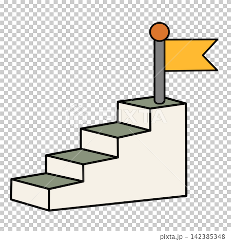 Stairs step up to top with flag career goal success growth progress business concept sticker print visual graphic clipart artwork design icon element illustration 142385348