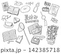 手描きのシンプルな夏休みセット線画 142385718