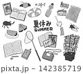 手描きのシンプルな夏休みセットモノクロ 142385719