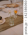 Gourmet dining experience with exquisite dish presentation. Fine wedding dining and culinary art. 142386060