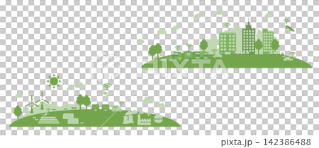 Image vectors of sustainable smart cities, including smart agriculture, industry, logistics, and residential areas. Image vectors of sustainable smart cities, including smart agriculture, industry, logistics, and residential areas. 142386488