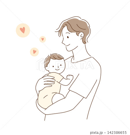 赤ちゃんとパパ、ほのぼのイラスト 子育てを楽しむ父親 赤ちゃんとパパ、ほのぼのイラスト 子育てを楽しむ父親 142386655