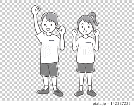 High school boys and girls in their school uniforms and gym clothes High school boys and girls in their school uniforms and gym clothes 142387225