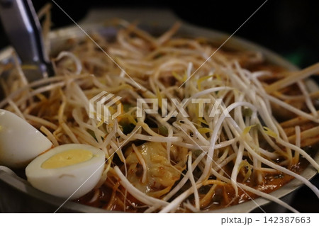 Steaming Hot Pot with Bean Sprouts and Boiled Eggs Steaming Hot Pot with Bean Sprouts and Boiled Eggs 142387663
