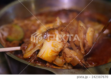 Savory Korean Tofu and Kimchi Stew Close-Up Savory Korean Tofu and Kimchi Stew Close-Up 142387670