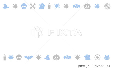 ハロウィンアイコンが並んだフレーム背景 ハロウィンアイコンが並んだフレーム背景 142388073