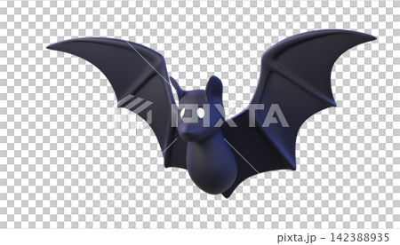3D Flying Cartoon black Bat Isolated with wings, perfect for Halloween designs, games, spooky decor, party. 3d render 142388935