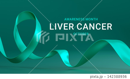 Liver cancer Awareness banner, with emerald green ribbon for campaigns, events, and educational materials, medical, and and social media. 3d render Liver cancer Awareness banner, with emerald green ribbon for campaigns, events, and educational materials, medical, and and social media. 3d render 142388936