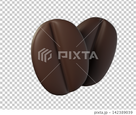 3D Dark Brown Coffee Beans Isolated. Ideal for coffee branding, cafes, party. 3d render 142389039