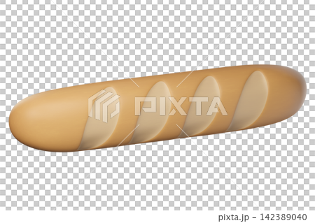 3D Golden Brown Baguette Isolated. Ideal for bakery, cafe, dessert, pastry and party. 3d render 3D Golden Brown Baguette Isolated. Ideal for bakery, cafe, dessert, pastry and party. 3d render 142389040