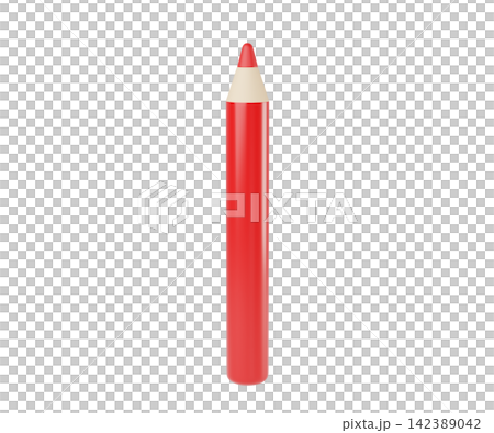 3d Vibrant red lip pencil with natural wood tip isolated on background, perfect for cosmetics, beauty branding, makeup, art projects, school supplies. 3d render 3d Vibrant red lip pencil with natural wood tip isolated on background, perfect for cosmetics, beauty branding, makeup, art projects, school supplies. 3d render 142389042