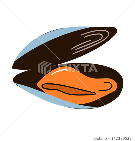 Open Cooked Mussel Seafood Flat Illustration 142389529