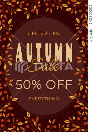 autumn sale dark textured vertical vector banner with discount text. 142390205