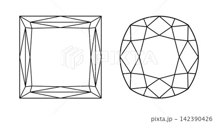 Cushion old money, Princess diamond cut shapes set. Design diagram. Princess, Cushion old money brilliant cuts. Gemstone outline icon for jewellery design, branding, packaging, logos, digital graphic. Cushion old money, Princess diamond cut shapes set. Design diagram. Princess, Cushion old money brilliant cuts. Gemstone outline icon for jewellery design, branding, packaging, logos, digital graphic. 142390426