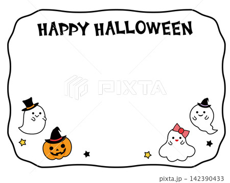 おばけとジャックオーランタンをあしらった手書き風のハロウィン枠 おばけとジャックオーランタンをあしらった手書き風のハロウィン枠 142390433