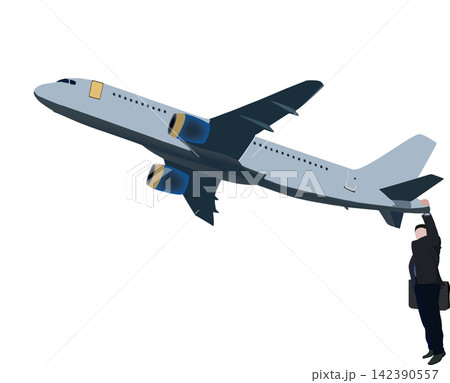 Businessman holding ascending airplane symbolizing business travel concept Businessman holding ascending airplane symbolizing business travel concept 142390557