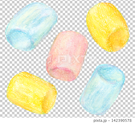 Colorful marshmallow illustration, oil pastel painting Colorful marshmallow illustration, oil pastel painting 142390578