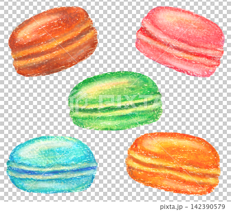 Colorful Macaron Illustration Set (Oil Pastel Painting) Colorful Macaron Illustration Set (Oil Pastel Painting) 142390579