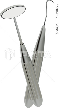Dental mirror and sickle probe crossing each other on white background 142390777