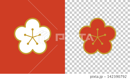 A simple Japanese-style icon featuring red and white plum blossoms. 142390792