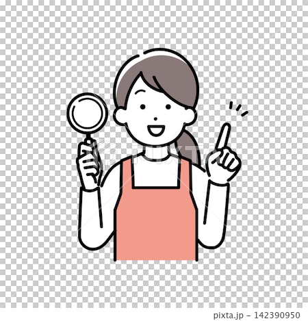 ルーペを持って説明をする主婦(保育士、家事代行)のイラスト ルーペを持って説明をする主婦(保育士、家事代行)のイラスト 142390950