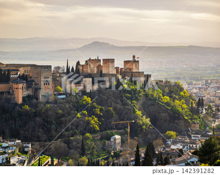 Panoramic view of the Alhambra palace and fortress in Granada Panoramic view of the Alhambra palace and fortress in Granada 142391282
