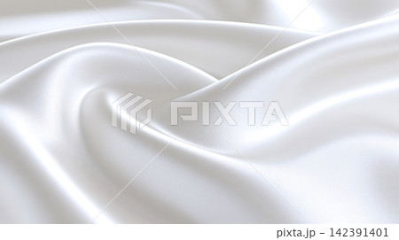 White flowing silk satin fabric creating elegant waves 142391401