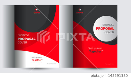 Elegant business proposal cover design template featuring red and dark theme proposal business template brochure corporate document 142391580