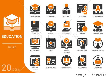education filled glyph icon set,20 vector icons education filled glyph icon set,20 vector icons 142392113