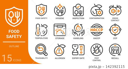 food safety outline icon set,15 vector icons 142392115