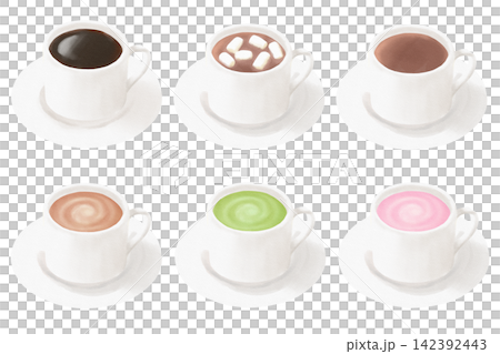 水彩で描いたカフェドリンクセット 142392443
