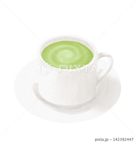 水彩で描いた抹茶ラテ 水彩で描いた抹茶ラテ 142392447